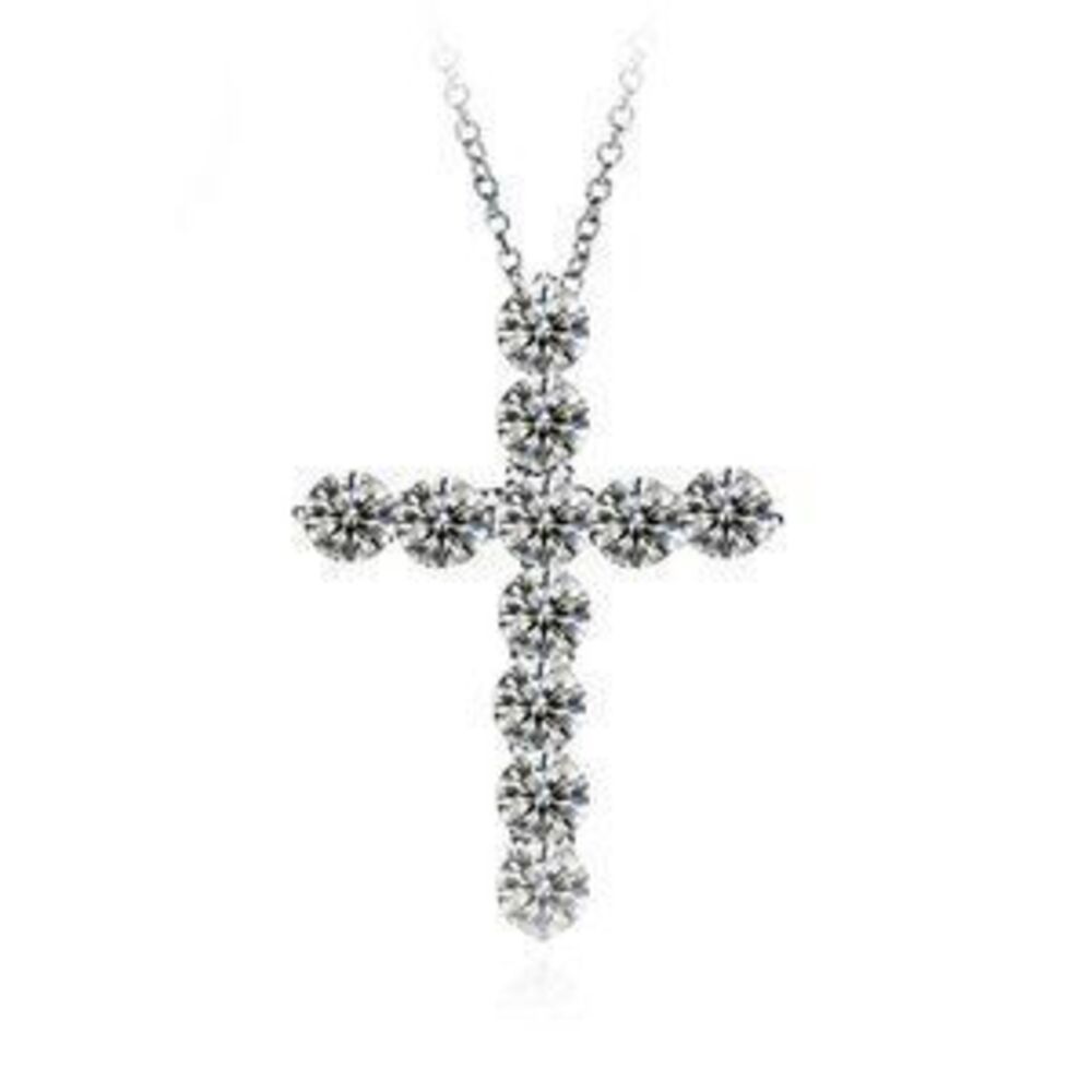 NEW 925 Sterling Silver Diamond Cross Necklace A